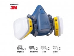 Bộ mặt nạ ph&ograve;ng độc 3M 7501/7502 k&egrave;m phin lọc 3M 6003 + Tấm lọc 5N11 v&agrave; nắp giữ 501 &ndash; Lọc hơi hữu cơ, v&ocirc; cơ 