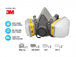 Bộ mặt nạ ph&ograve;ng độc 3M 6100/6200 k&egrave;m phin 6003, tấm lọc 5N11 v&agrave; nắp giữ 501 lọc hơi hữu cơ v&agrave; kh&iacute; axit